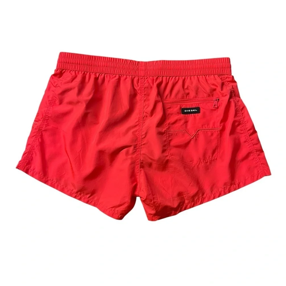 Diesel Bright Red Lined Swim Trunks With Mohican Head Size XL